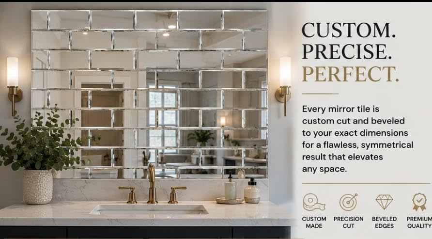 Custom Beveled Mirror Tile Wall – Made to Your Exact Size